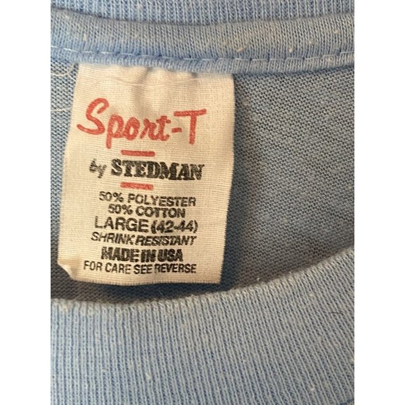 Norwood Baptist Mission Team Vintage T-Shirt Blue Size L Made In USA Irma 80's - Picture 5 of 6